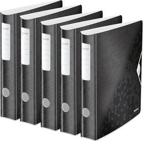 Leitz Qualitäts Ordner 2-Ring 180° Active WOW, 65mm, A4, schwarz, 5er-Pack