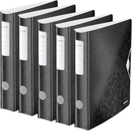 Leitz Qualitäts Ordner 2-Ring 180° Active WOW, 65mm, A4, schwarz, 5er-Pack