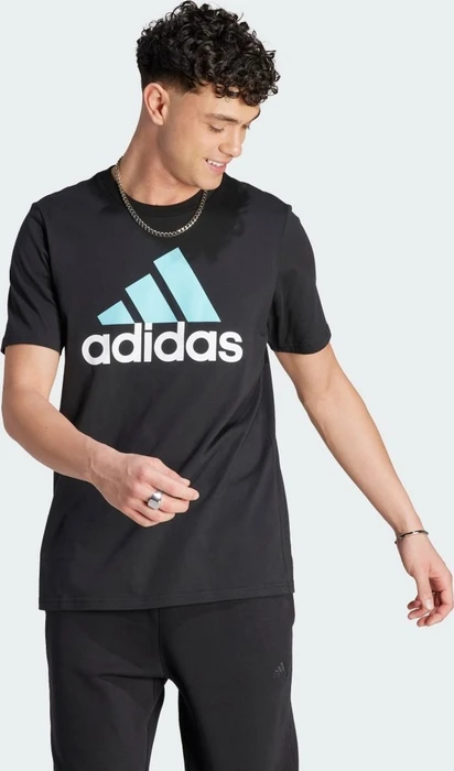 adidas Essentials Single Jersey Big Logo T-Shirt kurzarm black/light aqua (Herren)