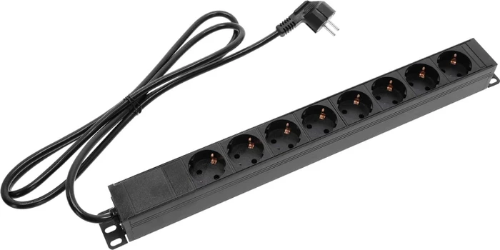Adam Hall 19" Stromverteiler RACK PDU 8S mit Schalter, 1HE, 8-fach, 250V, schwarz, 1.8m