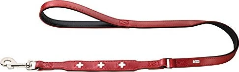 Hunter Swiss Führleine für Hunde, mit Handschlaufe, schweizer Kreuz, Leder, hochwertig, 1.8/110cm, rot