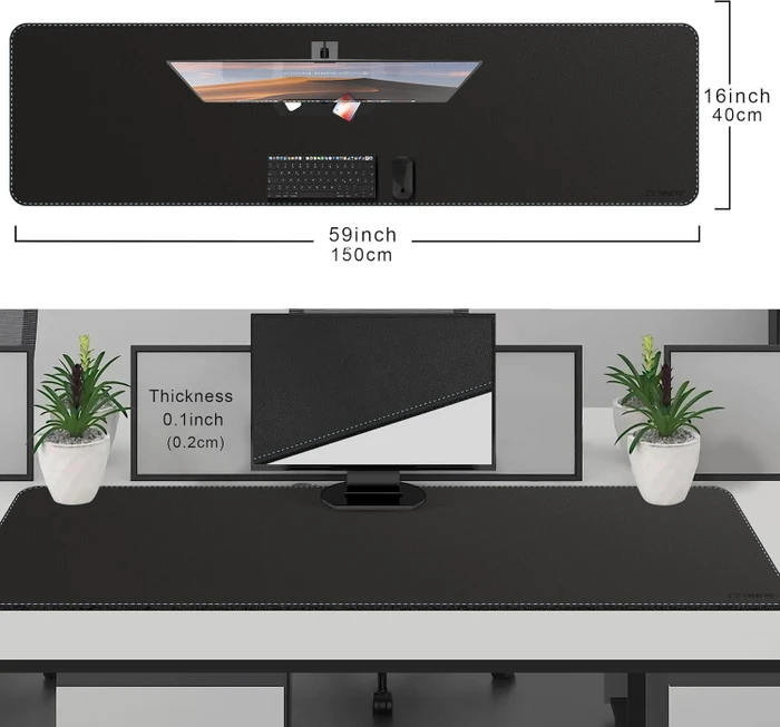 Cennbie Schreibtischunterlage Leder, Mauspad XXL, 1500x400mm, schwarz