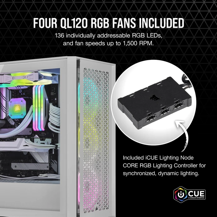 Corsair 4000D RGB Airflow QL Edition, weiß, Glasfenster