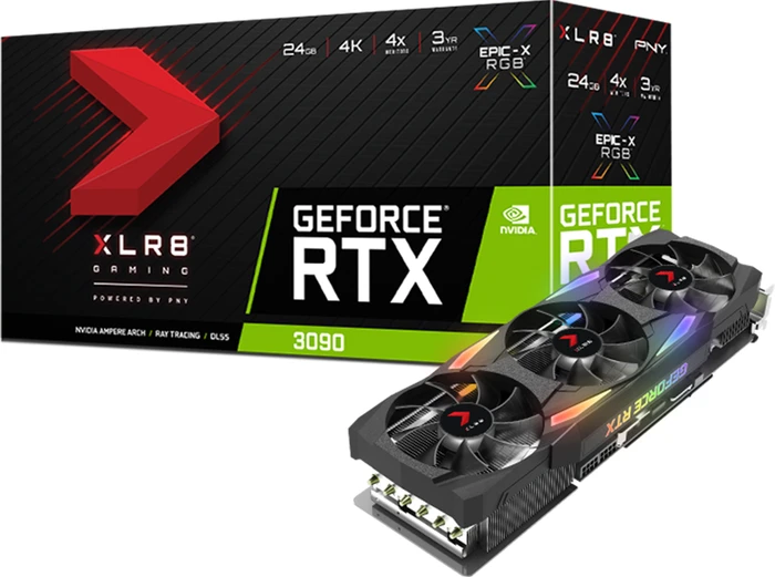 PNY GeForce RTX 3090 XLR8 Gaming Uprising Epic-X RGB Triple Fan, 24GB GDDR6X, HDMI, 3x DP