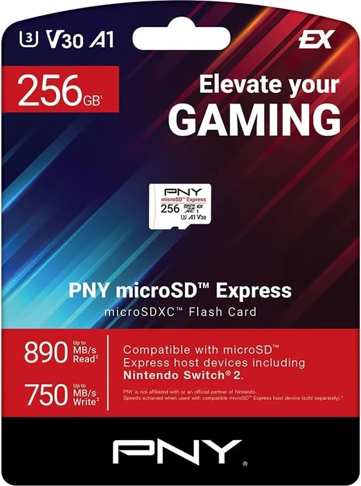 PNY microSD Express R890/W750 256GB, UHS-I U3, A1, Class 10, SD Express EX I