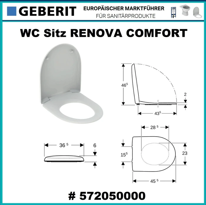 Geberit Renova Comfort WC-Sitz Befestigung von unten, weiß / glänzend