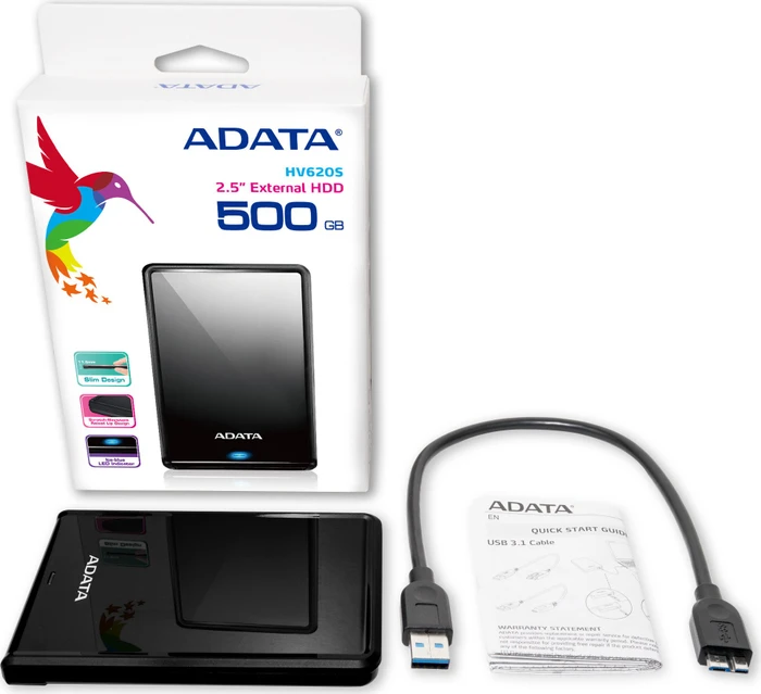 ADATA HV620S, schwarz, 500GB, USB 3.0 Micro-B