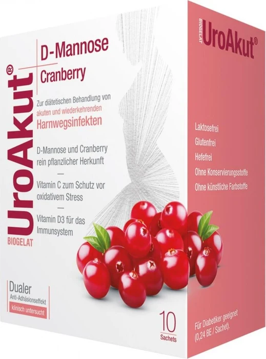 Biogelat UroAkut D-Mannose plus Cranberry Granulat Beutel, 10 Stück