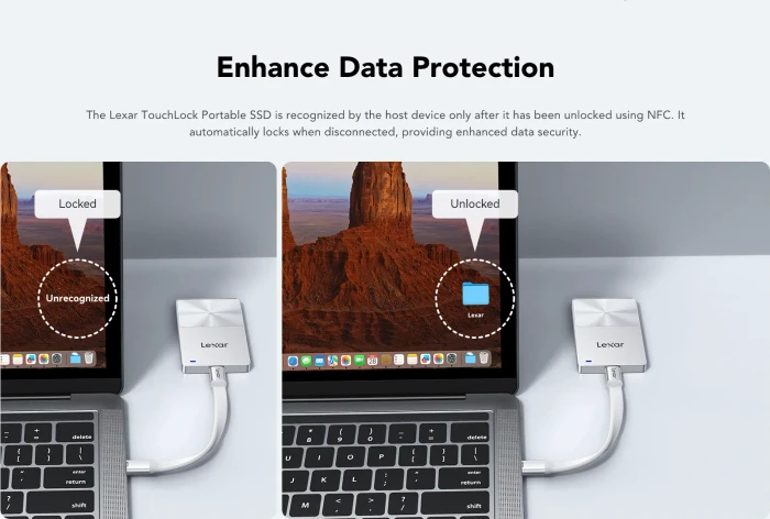Lexar TouchLock Portable SSD, 512GB, USB-C 3.0