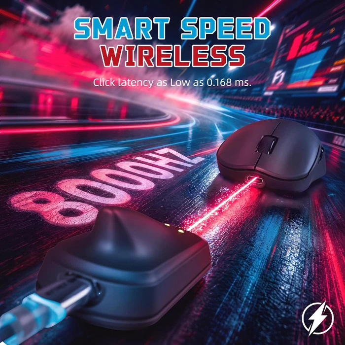 Attack Shark F1 Air 8KHz Wireless, schwarz, inkl. C06 Ultra LED Kabel, USB/Bluetooth
