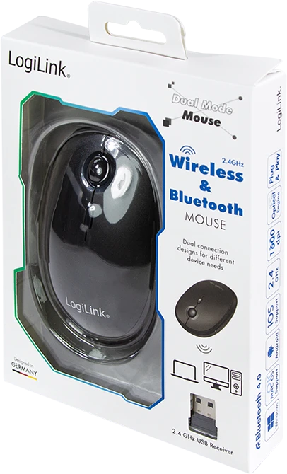 LogiLink Wireless & Bluetooth Dual Mouse schwarz, USB/Bluetooth