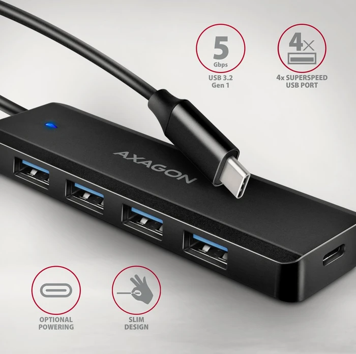 Axagon USB-Hub, 4x USB-A 3.0, USB-C 3.0 [Stecker]