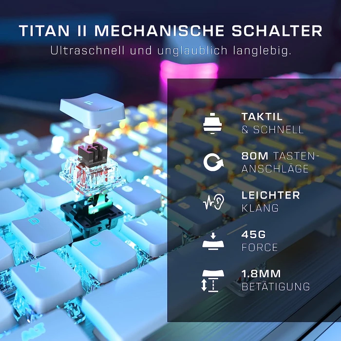 Roccat Vulcan II, LEDs RGB, weiß/silber, TITAN II BROWN, USB, DE