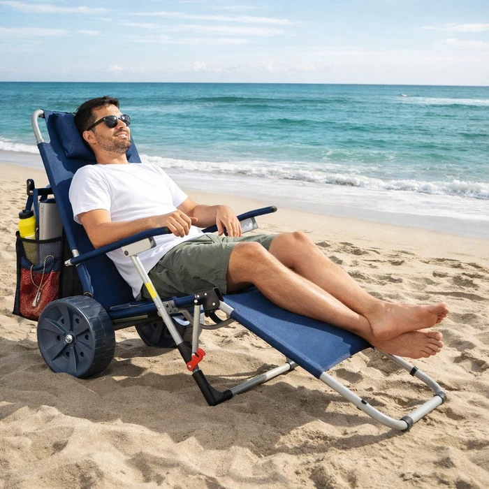 CampAir 2in1 Strandliege und faltbarer Bollerwagen blau