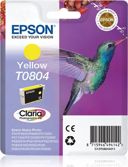 Epson T0804 Gelb Original Blisterverpackung Tintenpatrone für Stylus Photo P50 PX650 PX660 PX700 PX710 PX720 PX730 PX800 PX810 PX820 PX830 (C13T08044011) Image