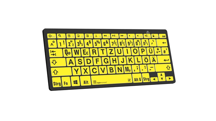 LogicKeyboard LargePrint Mini PC, Black on Yellow, Bluetooth, DE