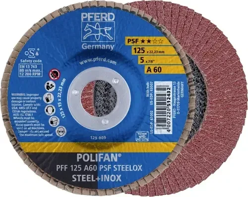 Pferd PFF 125 A 60 PSF STEELOX POLIFAN Fächerschleifscheibe K60, 125x22.23mm, 10 Stück