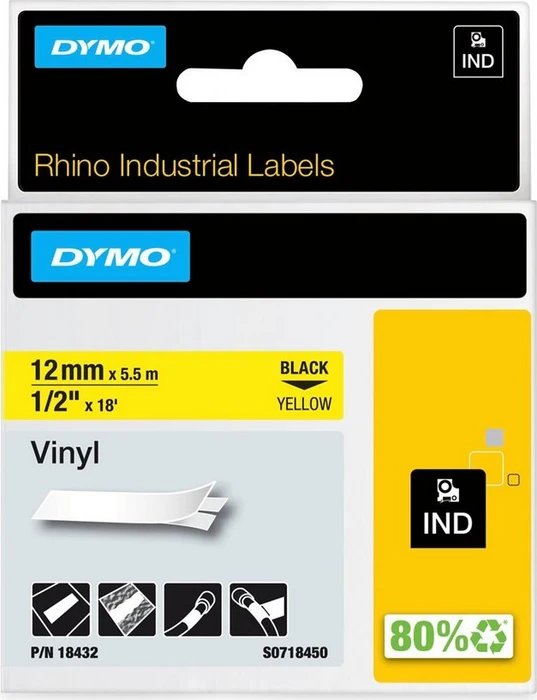Dymo ID1 Industrial Rhino Pro Beschriftungsband, 12mm, schwarz/gelb