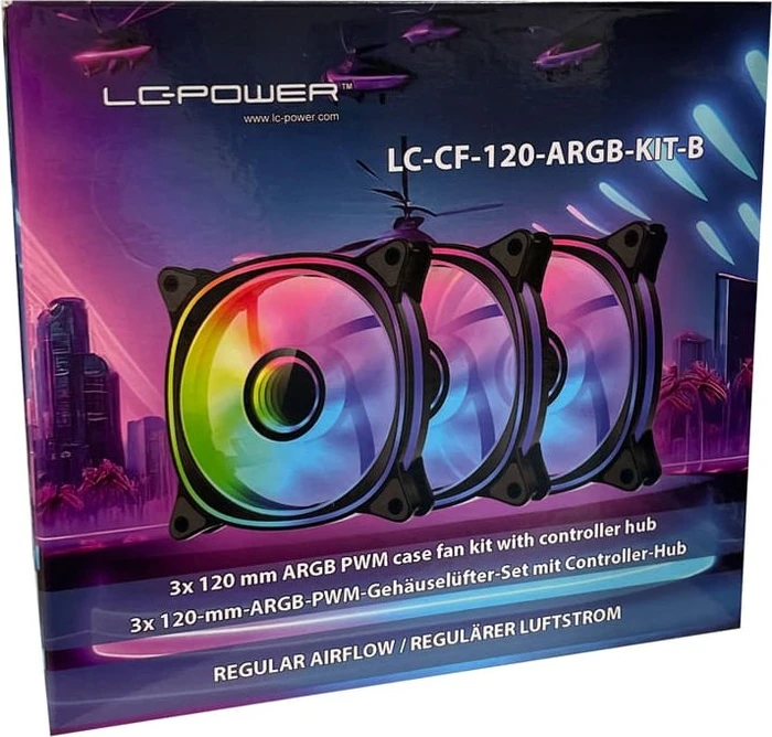 LC-Power Case Fan 120mm ARGB, schwarz, LED-Steuerung, Fernbedienung, 120mm, 3er-Pack