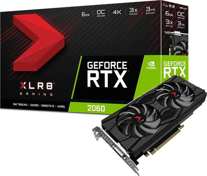 PNY GeForce RTX 2060 XLR8 Gaming OC Twin Fan, 6GB GDDR6, DVI, HDMI, DP
