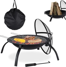 Relaxdays XL Feuerschale mit Grillrost und Funkenschutz