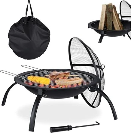 Relaxdays XL Feuerschale mit Grillrost und Funkenschutz