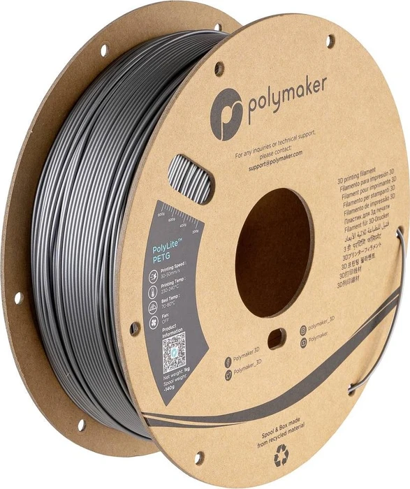 Polymaker PolyLite PETG, silber, Spule, 1.75mm, 1.00kg