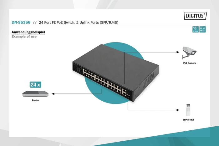 Digitus DN-953 Rackmount Switch, 25x RJ-45, 1x RJ-45/SFP, 240W PoE+