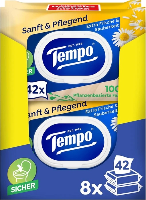 Tempo Sanft & Pflegend feuchte Toilettentücher, 672 Stück (16x 42 Stück)