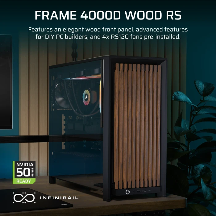 Corsair Frame 4000D RS Wood, schwarz/braun, Glasfenster