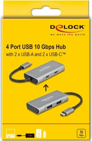 DeLOCK 4-Port USB-Hub, 2x USB-C 3.1, 2x USB-A 3.1, USB-C 3.1 [Stecker]