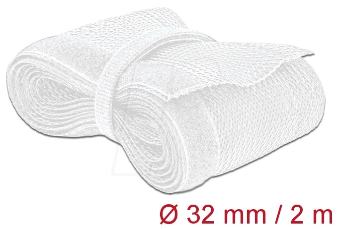 DeLOCK Geflechtschlauch mit Klettverschluss, 32mm, 2m, weiß