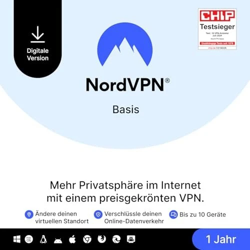 NordVPN Basis, 10 User, 1 Jahr, ESD (multilingual) (Multi-Device)