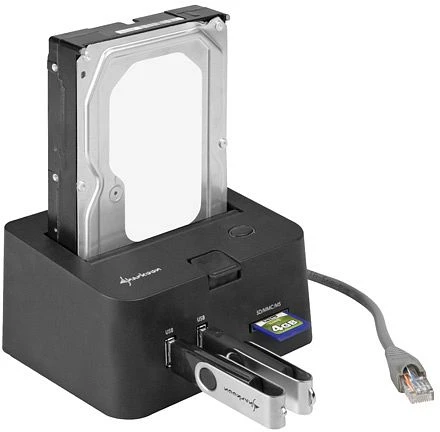 Sharkoon SATA Quickport Pro LAN [Giga], Gb LAN/USB 2.0/eSATA