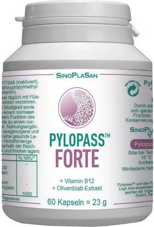 SinoPlaSan Pylopass Forte 200mg + Vitamin B12 + Olivenblattextrakt Kapseln, 60 Stück