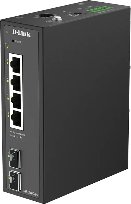 D-Link DIS-210G-06 Industrial Railmount Gigabit Smart Switch, 4x RJ-45, 2x SFP