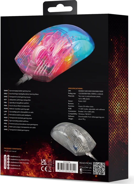 Deltaco DM330 RGB Gaming Mouse transparent, USB