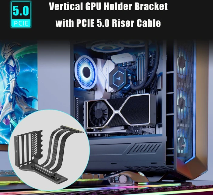 Glotrends Vertical Graphics Card Support Bracket, 2-Slot, gewinkelt, PCIe 5.0, 180mm, schwarz