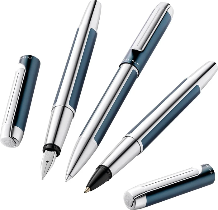 Pelikan Pura P40 petrolblau/silber, rechte Hand, mittel, Geschenkbox