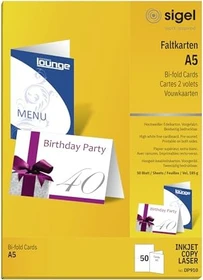 Sigel Faltkarten beidseitig bedruckbar Universalpapier hochweiß, A5, 185g/m², 50 Blatt