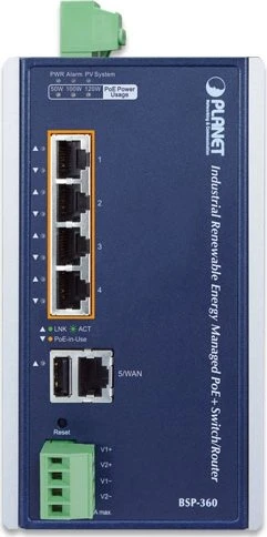 Planet BSP Industrial Railmount Managed Switch, 5x RJ-45, 120W PoE+