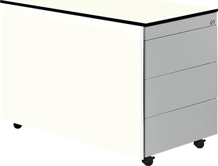 mauser Rollcontainer line, 1x Utensilienauszug, 3x Materialschublade, reinweiß/weiß/weißaluminium