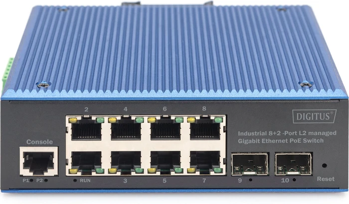Digitus DN-65 Industrial Railmount Gigabit Managed Switch, 8x RJ-45, 2x SFP, 240W PoE+