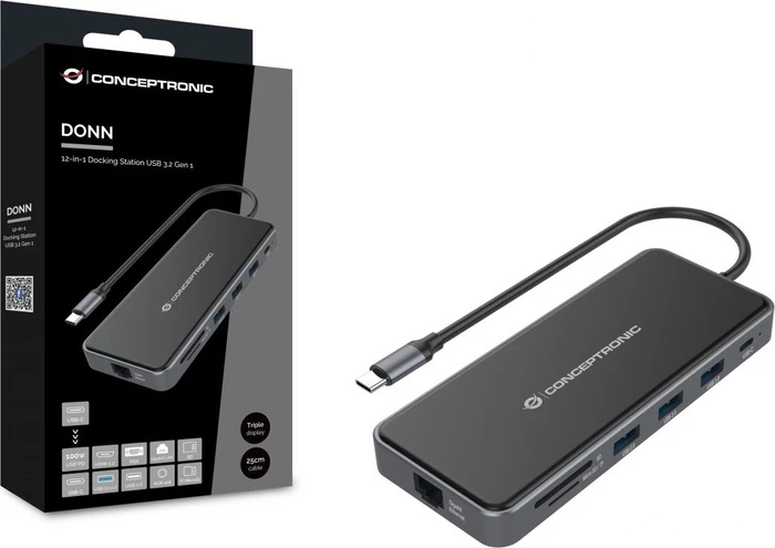 Conceptronic DONN15G 12-in-1 Dockingstation, USB-C 3.0 [Stecker]
