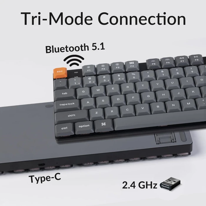 Keychron K5 Max, grau, LEDs RGB, hot-swap, Gateron LOW PROFILE 2.0 RED, USB/Bluetooth, DE