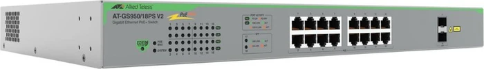 Allied Telesis GS950 Rackmount Gigabit Smart Switch, 16x RJ-45, 2x RJ-45/SFP, 185W PoE+
