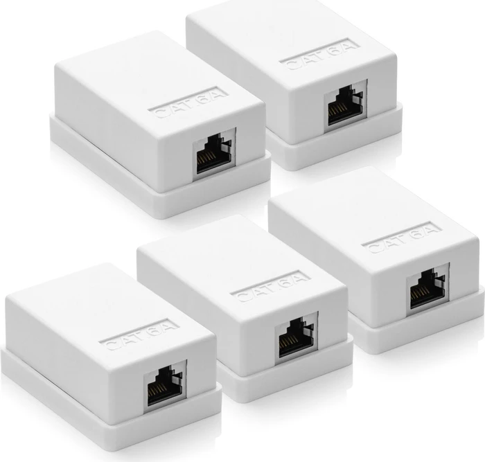 deleyCON Cat6a Anschlussdose Aufputz weiß, 1x RJ-45, 5er-Pack