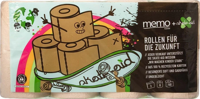 memolife memo + skate-aid Rollen für die Zukunft Recycling-Toilettenpapier 3-lagig braun, 8 Rollen