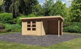Karibu Bastrup 3 Gartenhaus inkl. Anbau 2m + Rückwand natur