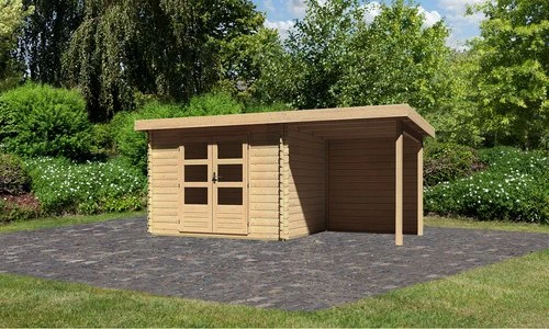 Karibu Bastrup 3 Gartenhaus inkl. Anbau 2m + Rückwand natur